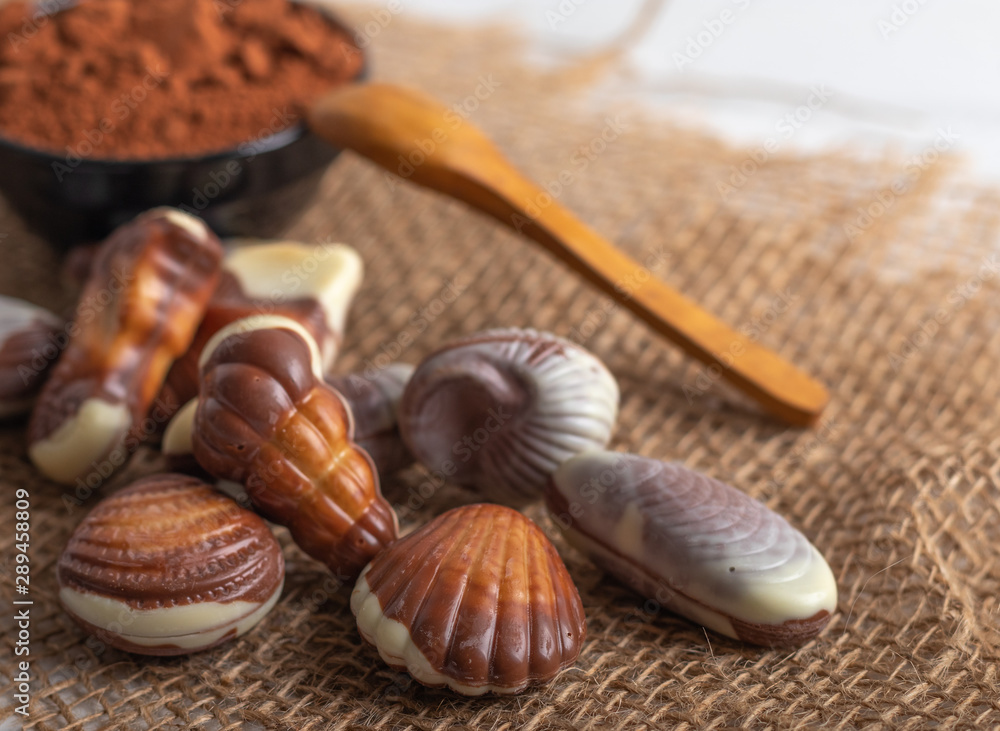 Chocolate seafood, truffles 