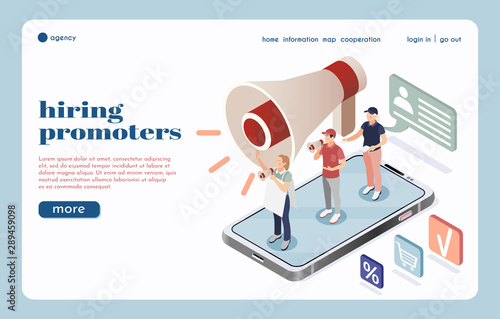 Hiring Promoters Isometric Landing Page