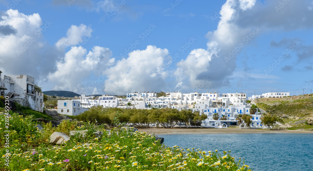 Spring landscape of local town on Paros island, Greece