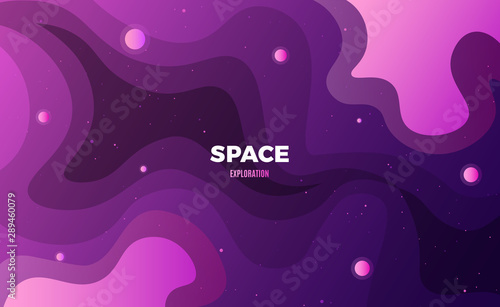 Space background design. Cute flat style template with stars, planets in deep Cosmos