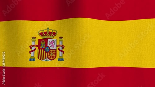 Realistic cotton flag of Spain as a background. Seamless looping animation of grunge Spanish national waving flag with fabric texture