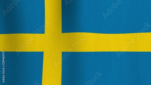 Realistic cotton flag of Sweden as a background. Seamless looping animation of grunge Swedish national waving flag with fabric texture