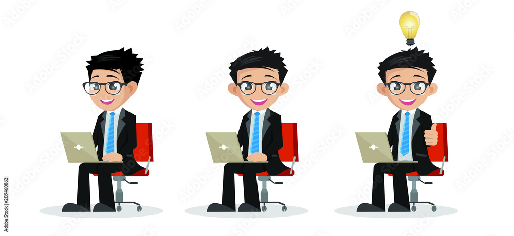 Set Businessman working on laptop. Set Businessman working on laptop.
