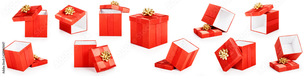 Red gift boxes set - obrazy, fototapety, plakaty 