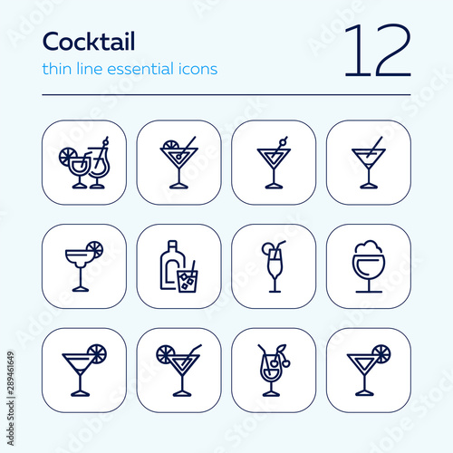 Cocktail line icon set. Vermouth, margarita, pina colada. Alcoholic drinks concept. Can be used for topics like bar, party, celebration