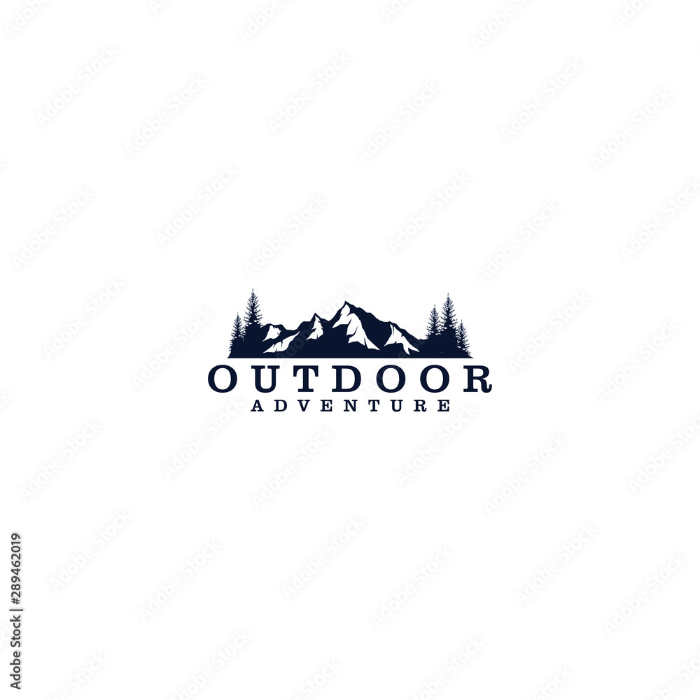 Obraz premium Outdoor mountain nature logo - adventure wildlife pine tree forest design
