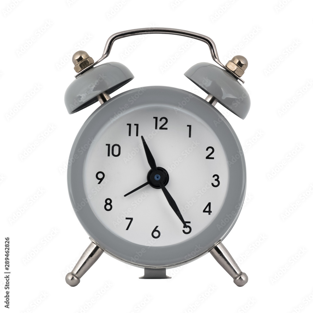 A gray clock with an alarm clock on a white background with arrows showing the time eleven hours twenty five minutes or twenty three hours twenty five minutes A gray clock with an alarm clock on a white background with arrows showing the time eleven hours twenty five minutes or twenty three hours twenty five minutes