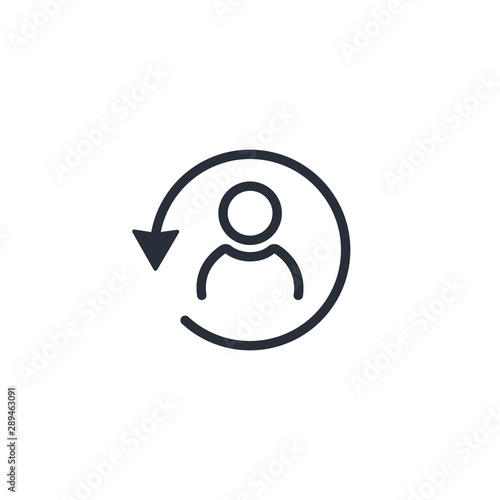 Client. Return arrow. Customer return. Vector linear icon, white background.