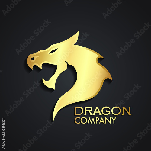 Dragon Head 3d Golden Logo Stock Vector Adobe Stock