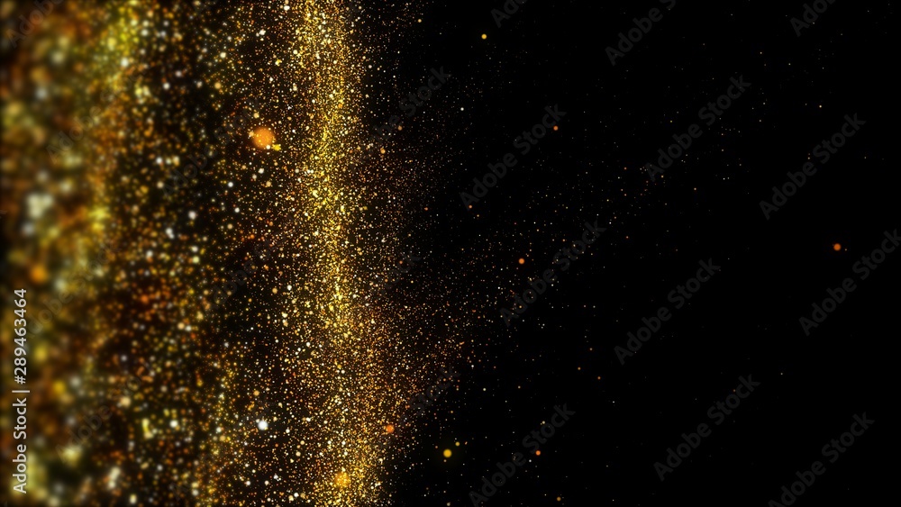 Fototapeta premium The golden dust spread like waves of water. A pile of golden sand near the left of the picture frame