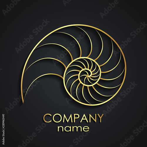 3d golden nautilus shell spiral shape logo