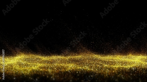 The golden dust spread like waves of water. A pile of golden sand near the bottom of the picture frame