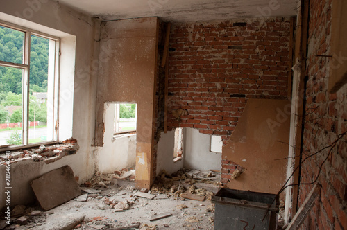 Ruined room in the abandoned office building