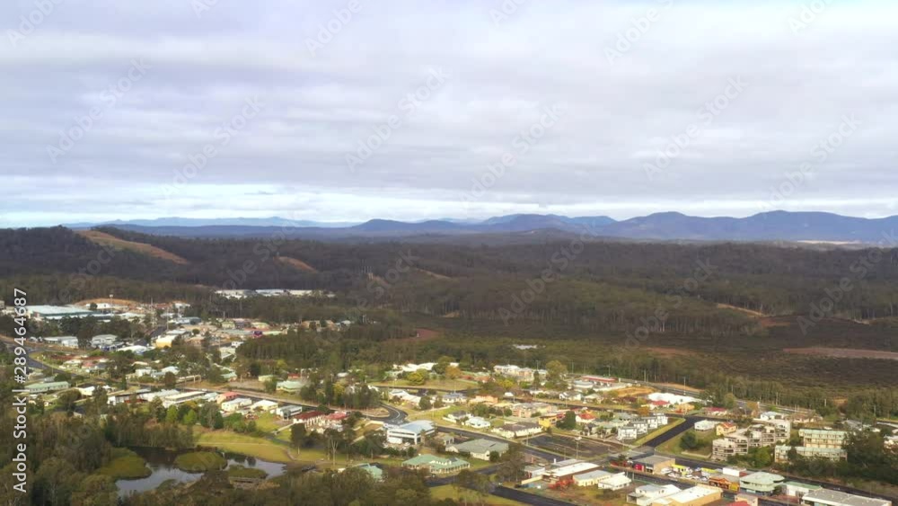 Aerial view of Bateman’s Bay on the New South Wales South Coast, Australia, looking over urban residential areas 