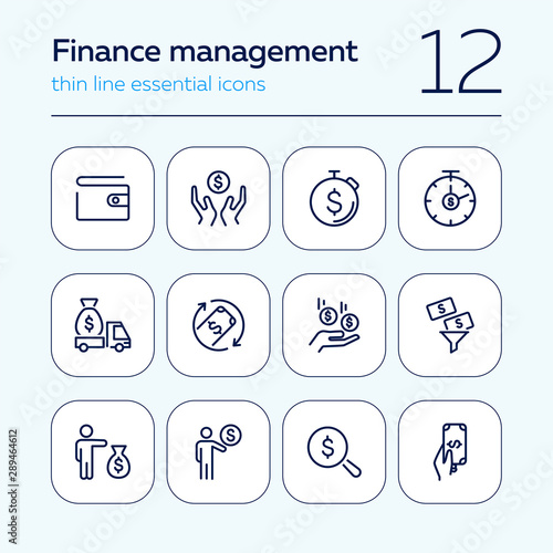 Finance management line icon set. Purse, earning, loan. Money concept. Can be used for topics like business, investment, saving, charity