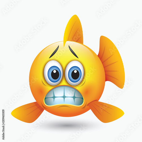 Cute teeth fish emoticon, emoji - vector illustration