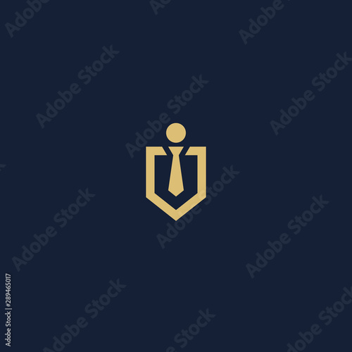 Heraldic symbols of shield and businessman with a tie - logo - protection at work - isolated vector illustration