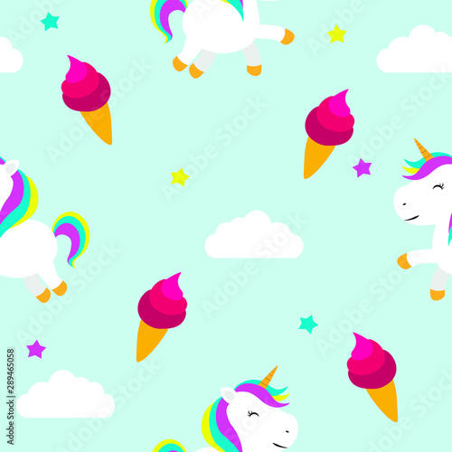 Seamless pattern vector cute unicorn children illustration print on fabric wallpaper on the wall textile greeting cards scrapbooking