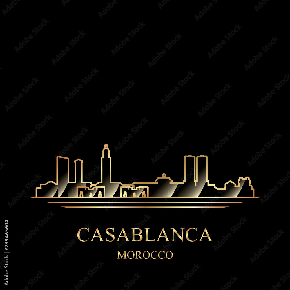 Gold silhouette of Casablanca on black background