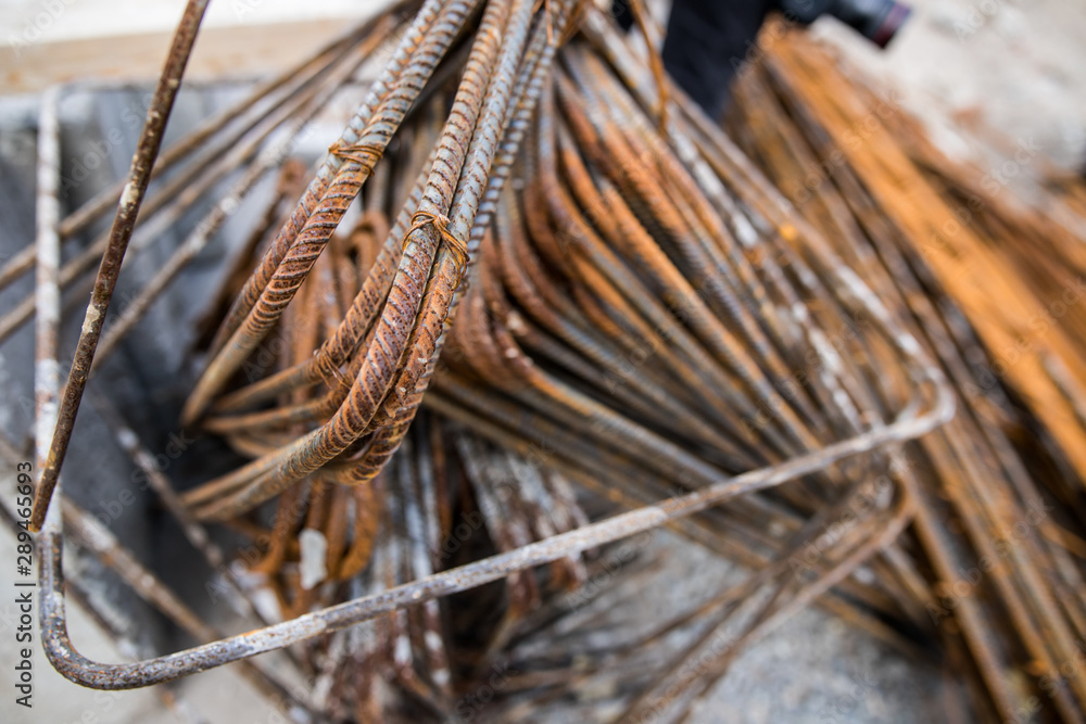 Industrial background. Rebar texture. Rusty rebar for concrete pouring
