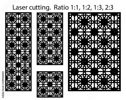 Laser pattern. Set of decorative vector panels for laser cutting. Template for interior partition in arabesque style. Ratio 1:1,1:2,1:3,2:3