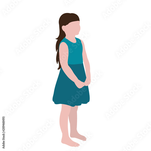 vector, isolated, in flat style child, little girl stands