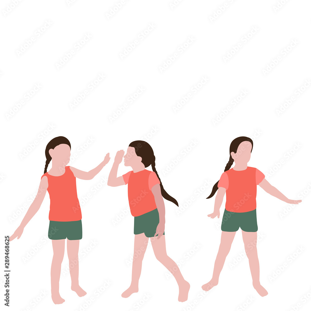 Naklejka premium płaski styl dziecko, mała dziewczynka gra, kolekcja