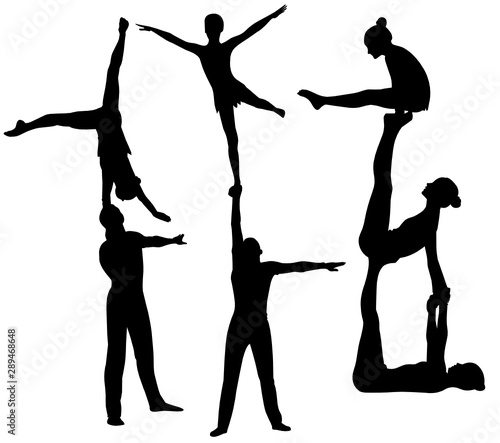 Gymnasts acrobats vector black silhouette