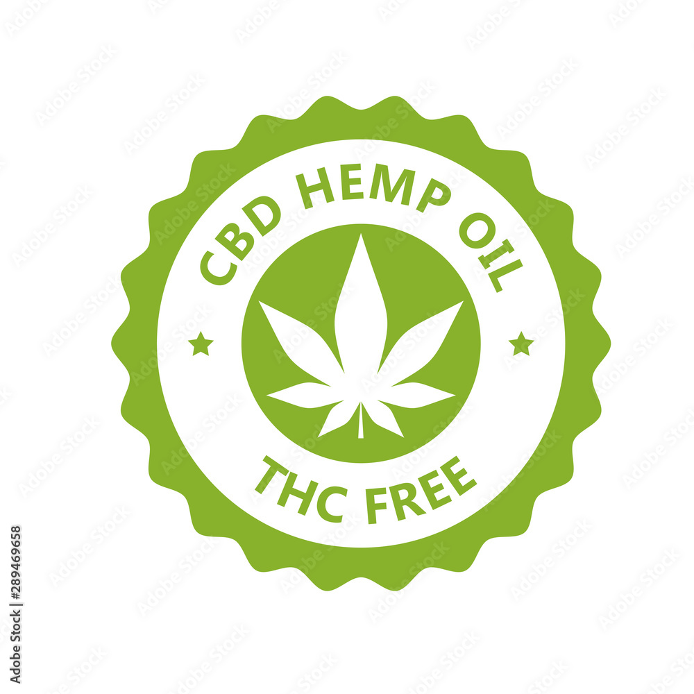 CBD hamp oil label, THC free icon, marijuana oil label CBD hamp oil label, THC free icon, marijuana oil label