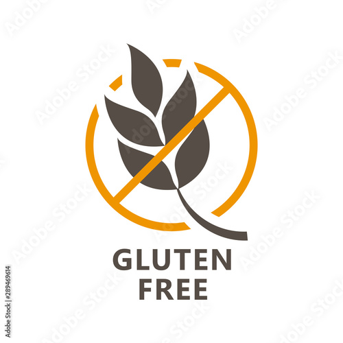Gluten free icon - ear of wheat and ban sign, gluten free label for products