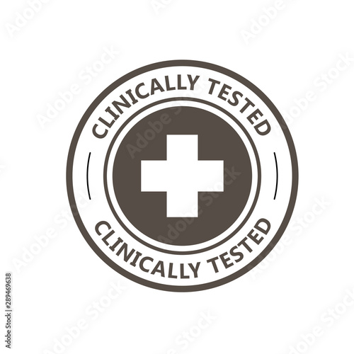 Clinically tested stamp - proven medical products label, cross icon photo