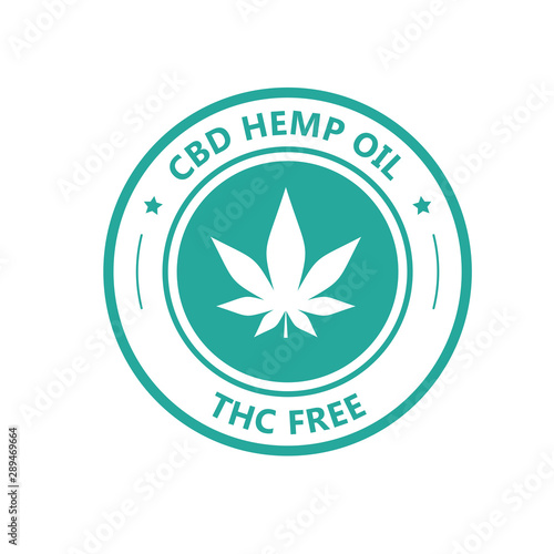 Hemp derived CBD oil stamp, THC free icon, marijuana oil label