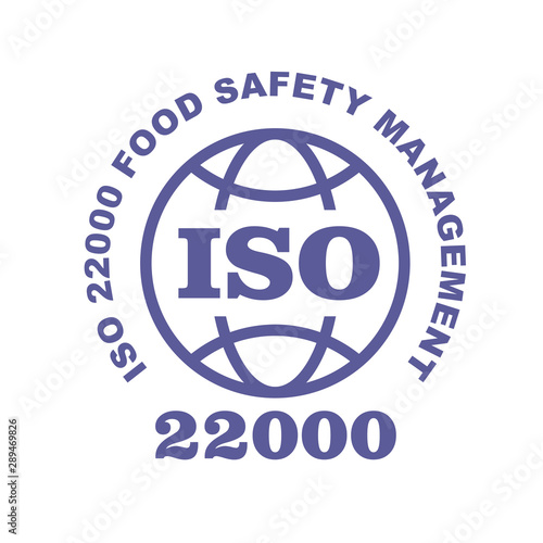 ISO 22000 stamp sign - food safety systems standard, web label or badge