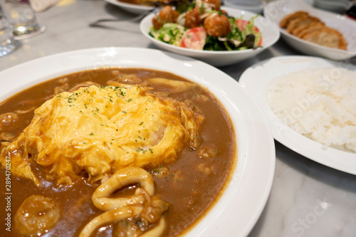Japanese curry rice with omelette cream