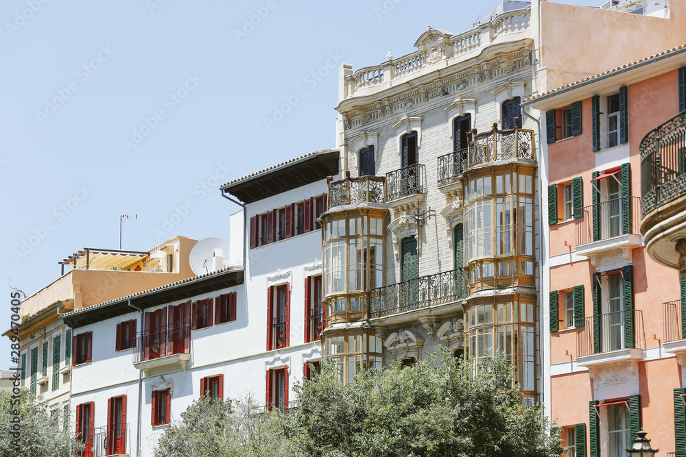Old colorful houses in the center of spanish town Palma de Mallorca, Spain. Old colorful houses in the center of spanish town Palma de Mallorca, Spain.