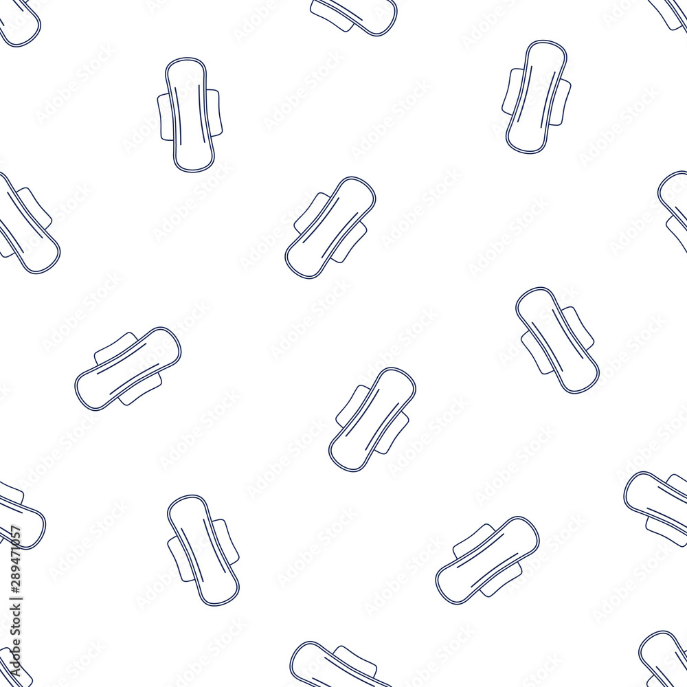 Seamless contour vector pattern. Flat background for gynecology theme. Clean absorbent pads with wings on white background. Outline sanitary napkin for woman periods and hygiene. Line art design