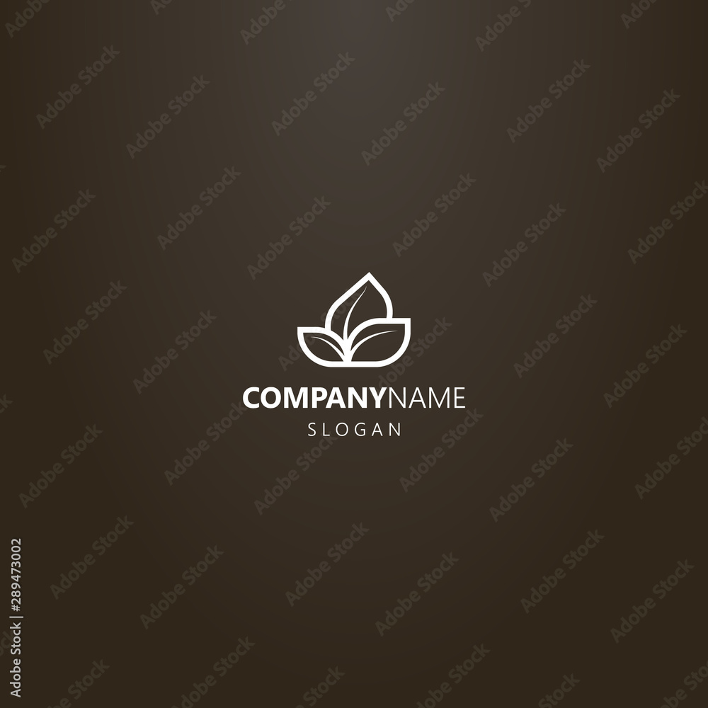 white logo on a black background. simple vector line art logo of a plant with three leaves white logo on a black background. simple vector line art logo of a plant with three leaves