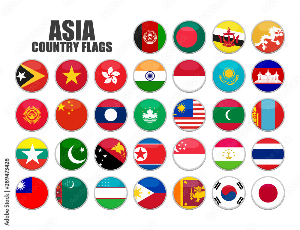 web buttons with asia country flags, flat web buttons with asia country flags, flat