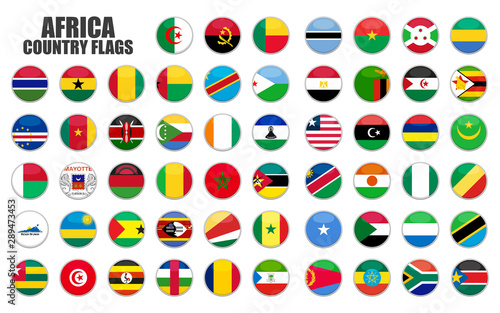 web buttons with africa country flags, flat