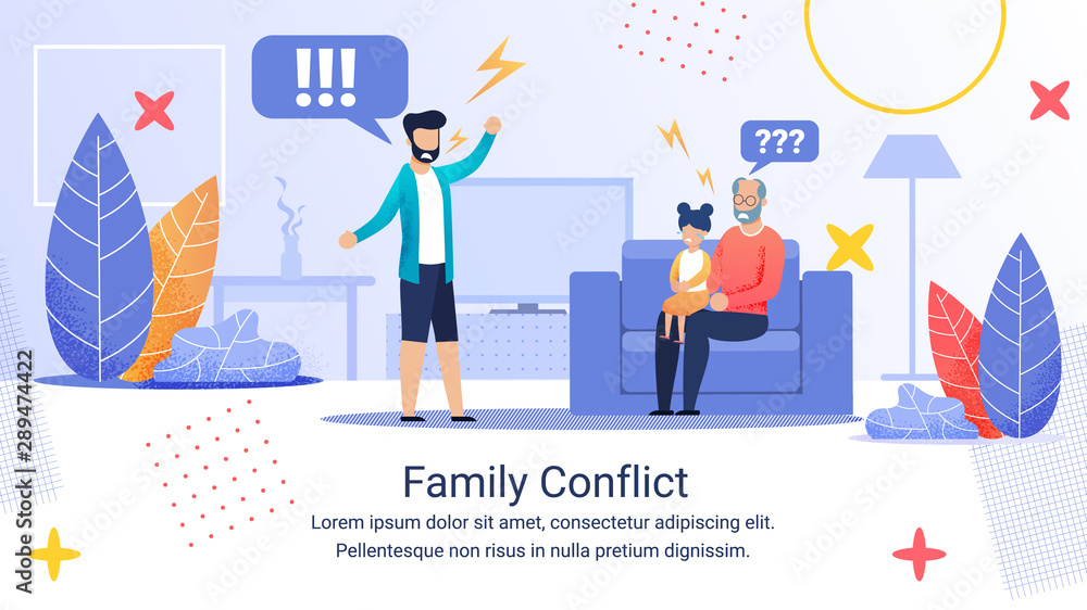Advertising Banner Inscription Family Conflict. Advertising Banner Inscription Family Conflict.