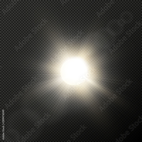 Light flare special effect with rays of light and magic sparkles. Glow transparent vector light effect set, explosion, glitter, spark, sun flash