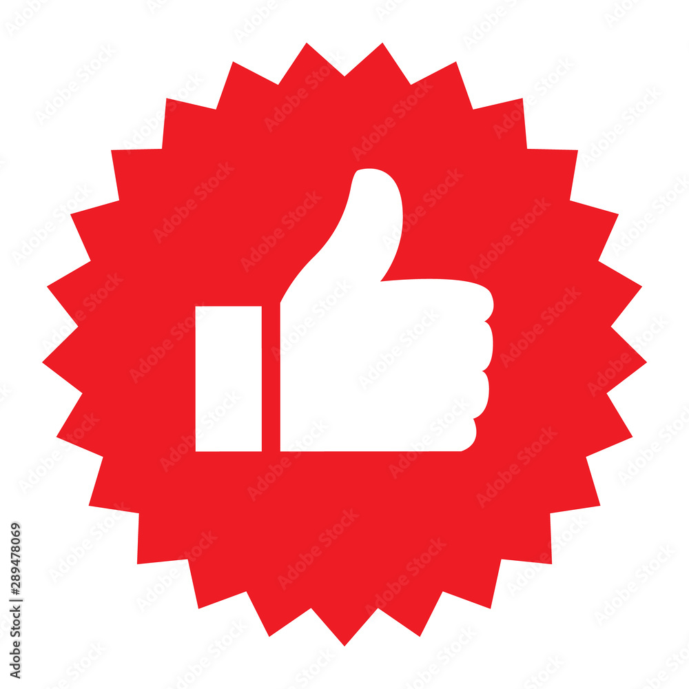 Badge with like icon. Thumb up sign on sticker. Recommend button Badge with like icon. Thumb up sign on sticker. Recommend button