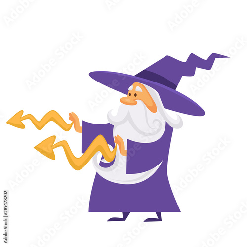 Magician or wizard putting spell or making magic, lightnings or blizzards