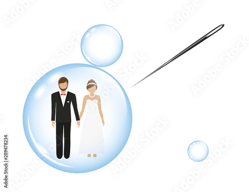 wedding couple in a soap bubble and a needle vector illustration EPS10