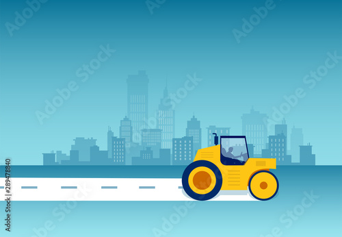 Vector of a steamroller leveling asphalt