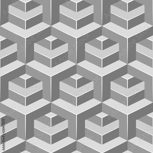 Isometric seamless pattern. Gray geometric repeating background. Endless cubes.