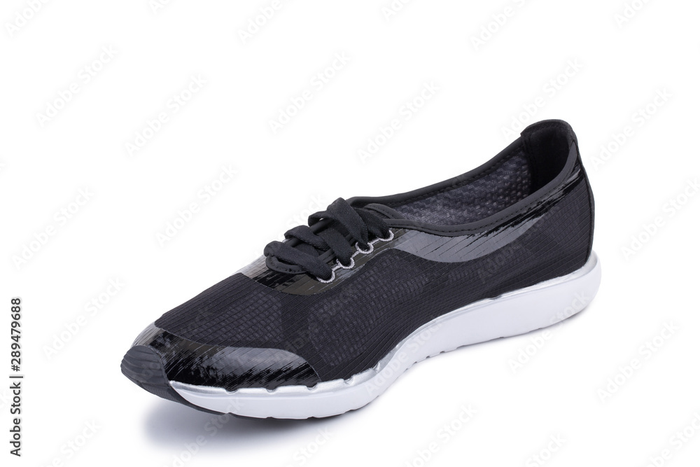 One black fiber fabric casual sneakers shoe isolated white background One black fiber fabric casual sneakers shoe isolated white background
