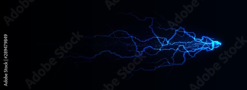 Blue vector lightning on black background, vector illustration.
