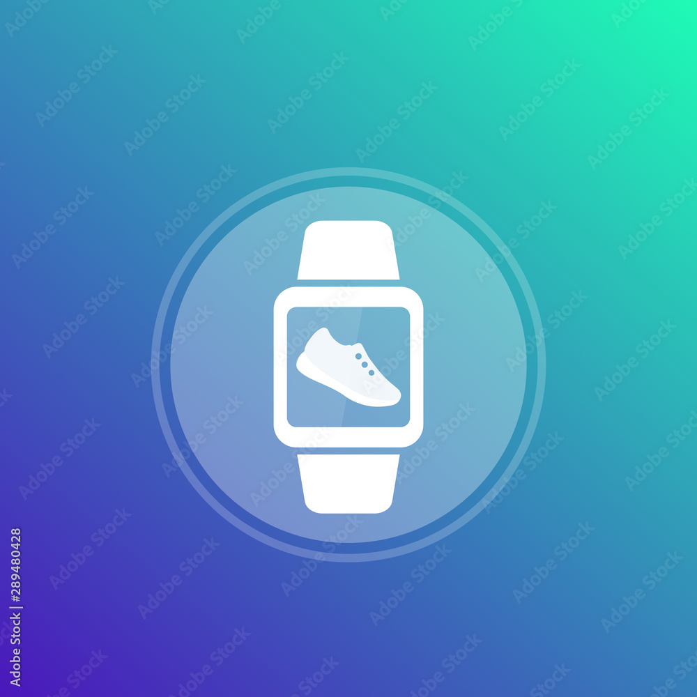 Fitness app, pedometer, step counter in smart watch icon Fitness app, pedometer, step counter in smart watch icon
