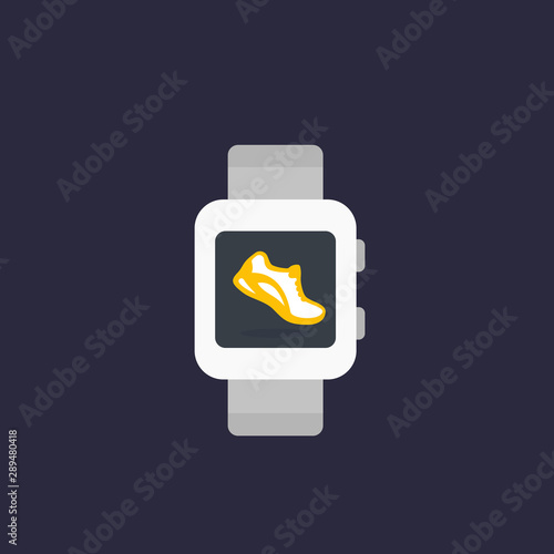 Fitness app, pedometer icon with smart watch